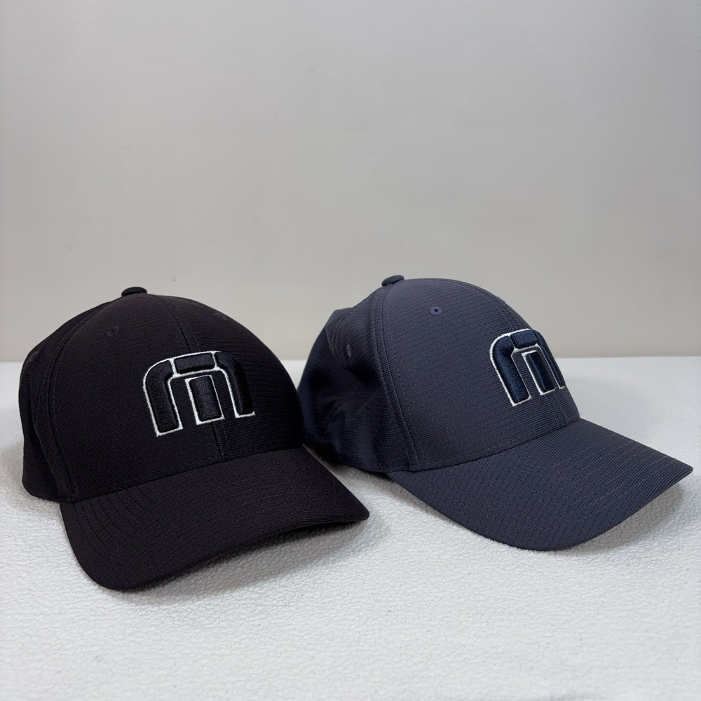 Lot of 2 Travis Mathew Logo Hat Men's S-M Blue Gray/Black FlexFit Golf Cap - Picture 8 of 16